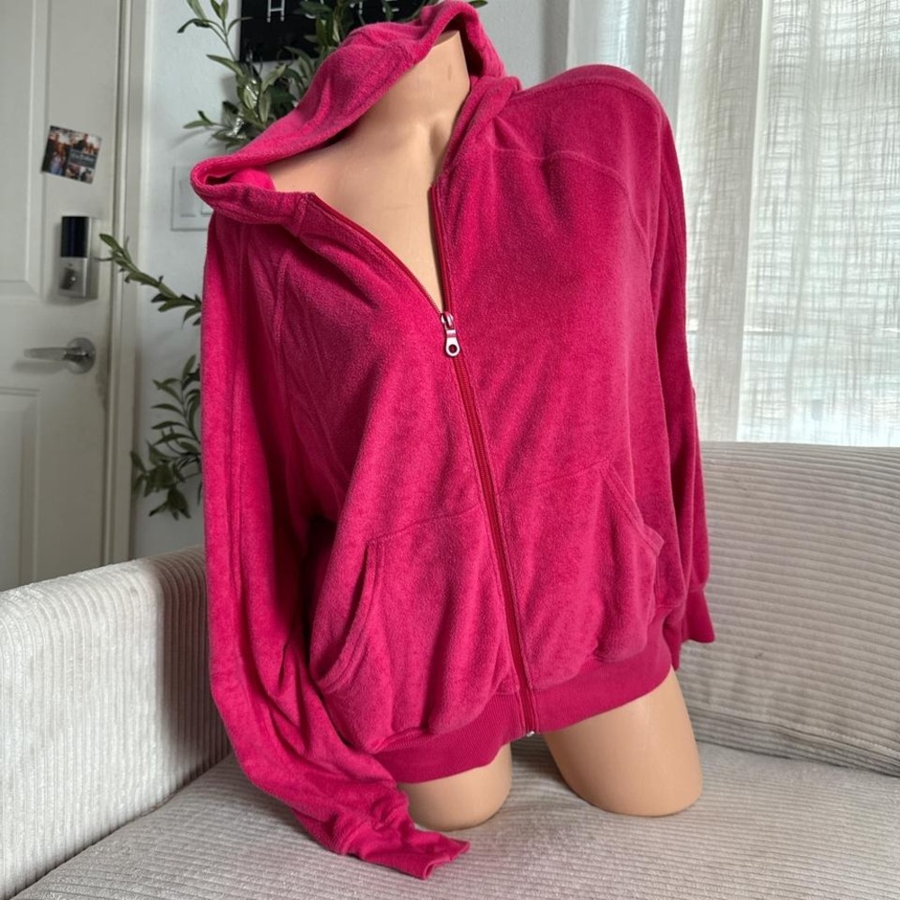 Aerie offline summer light terry full zip fuchsia hoodie jacket